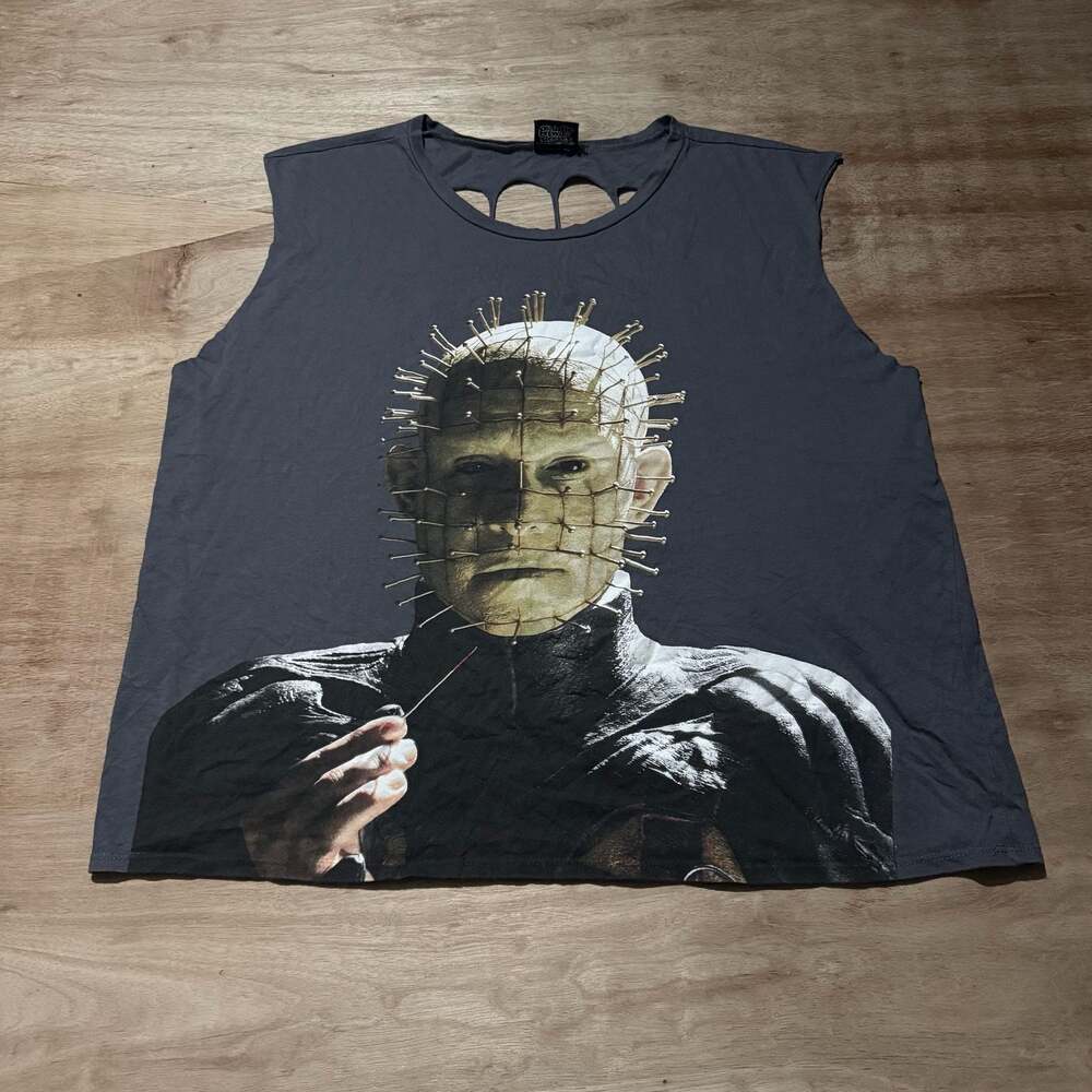 Y2K Style Hellraiser Pinhead Grunge Distressed Cutout Sleeveless Shirt